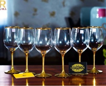Bộ 6 ly thủy tinh uống vang Edition mạ vàng chân ly, mạ vàng viền ly 450ml