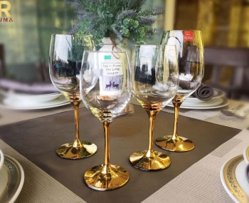 Bộ 6 ly thủy tinh uống rượu vang Edition mạ vàng chân ly 450ml