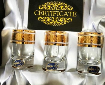 Bộ ly uống rượu mạnh mạ vàng hoa mai Crystalite 45ml